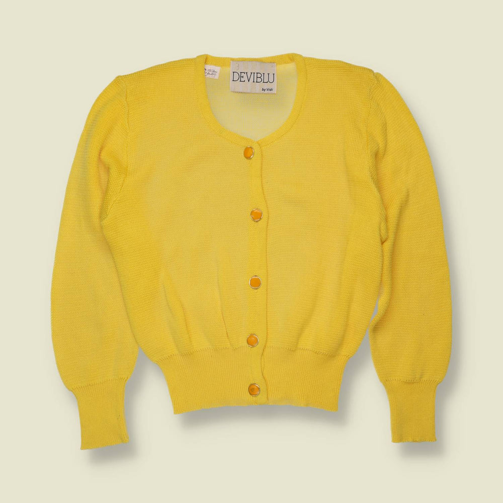1970s | Deviblu by Vidi | Yellow Cotton Knit Cardigan - 8