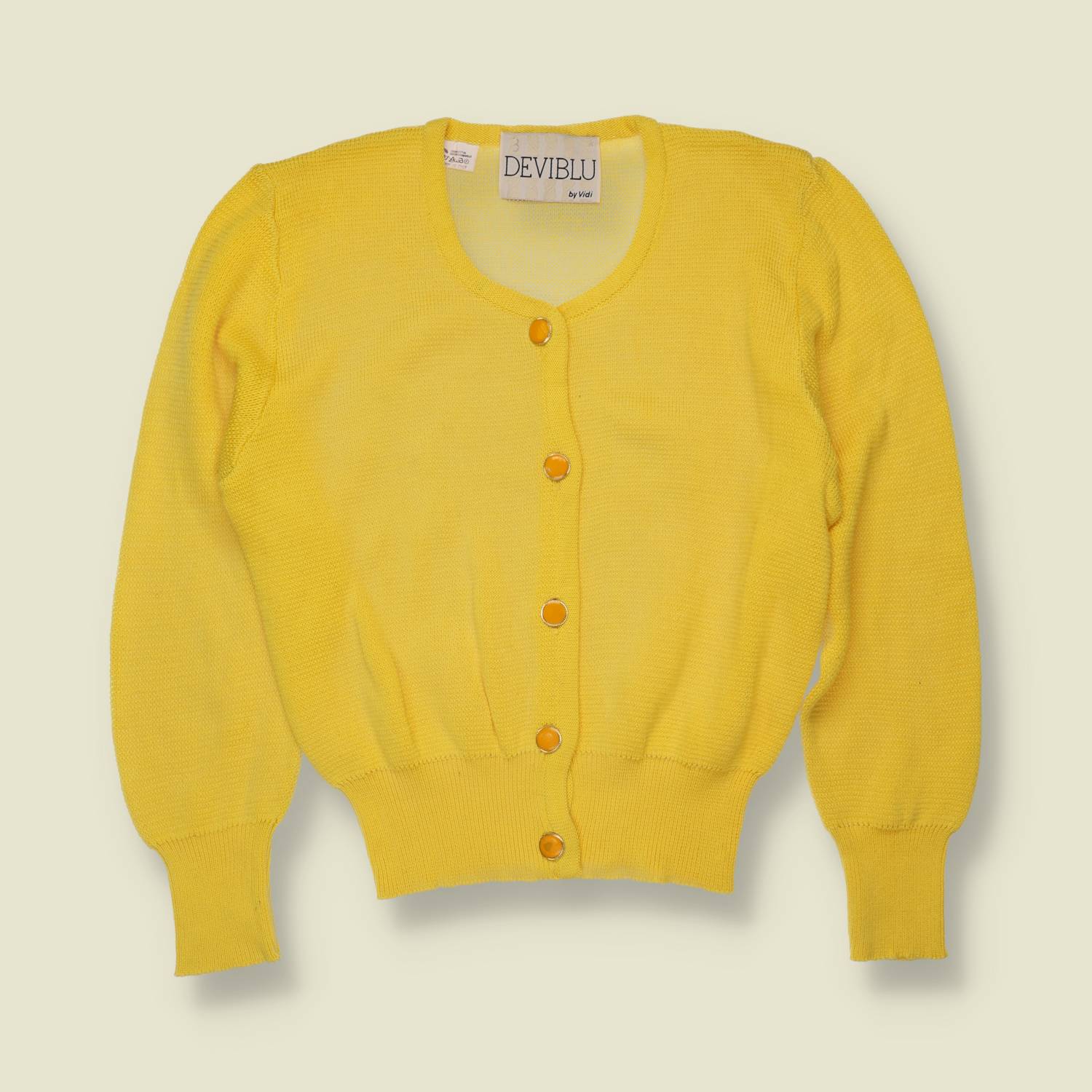 1970s | Deviblu by Vidi | Yellow Cotton Knit Cardigan - 8