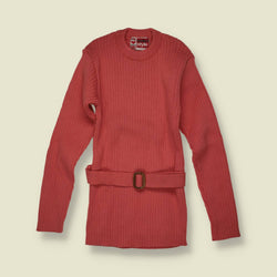 1970s | Modern Style | Coral Ribbed Knit Belted Jumper - Deadstock - 4