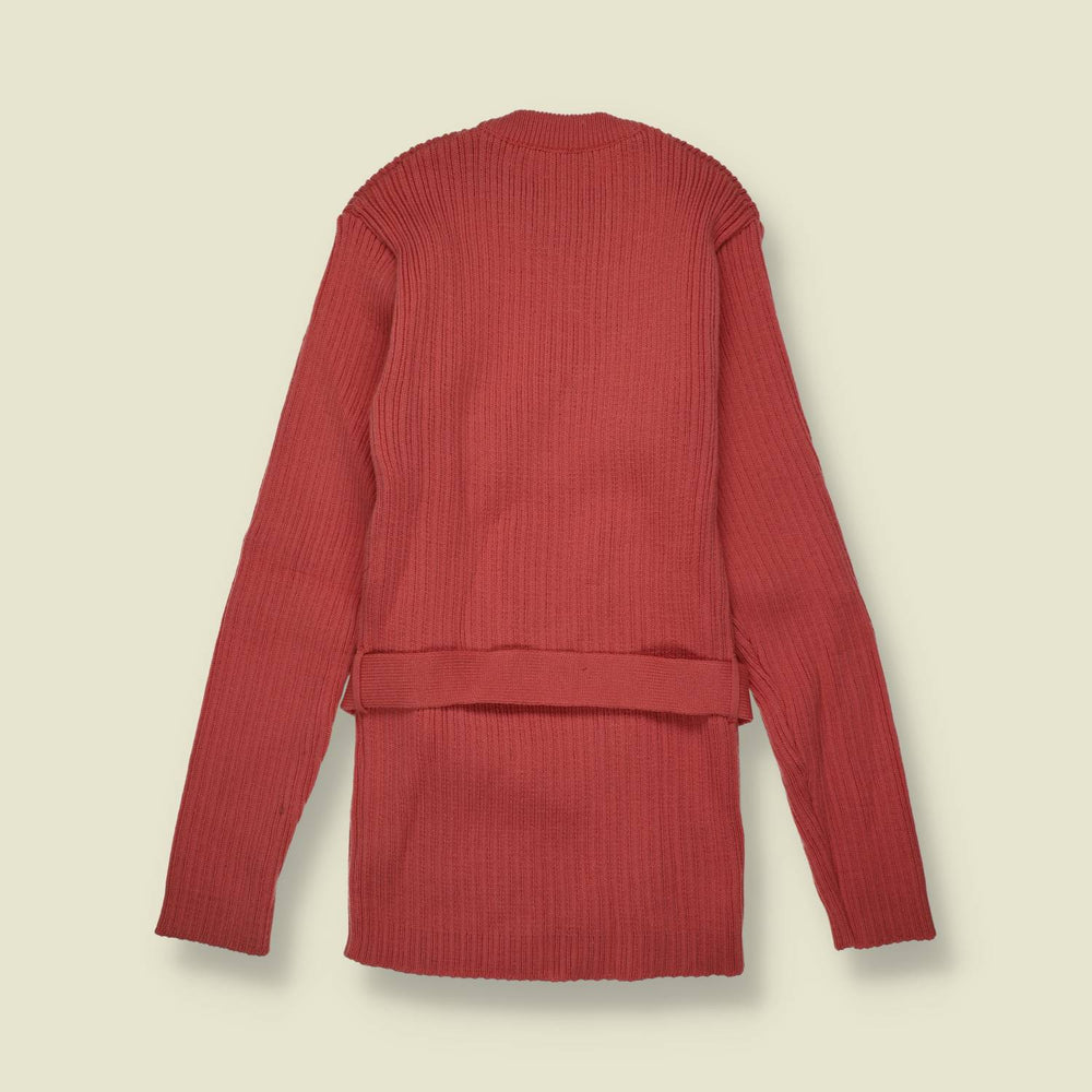 1970s | Modern Style | Coral Ribbed Knit Belted Jumper - Deadstock - 4