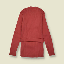 1970s | Modern Style | Coral Ribbed Knit Belted Jumper - Deadstock - 4