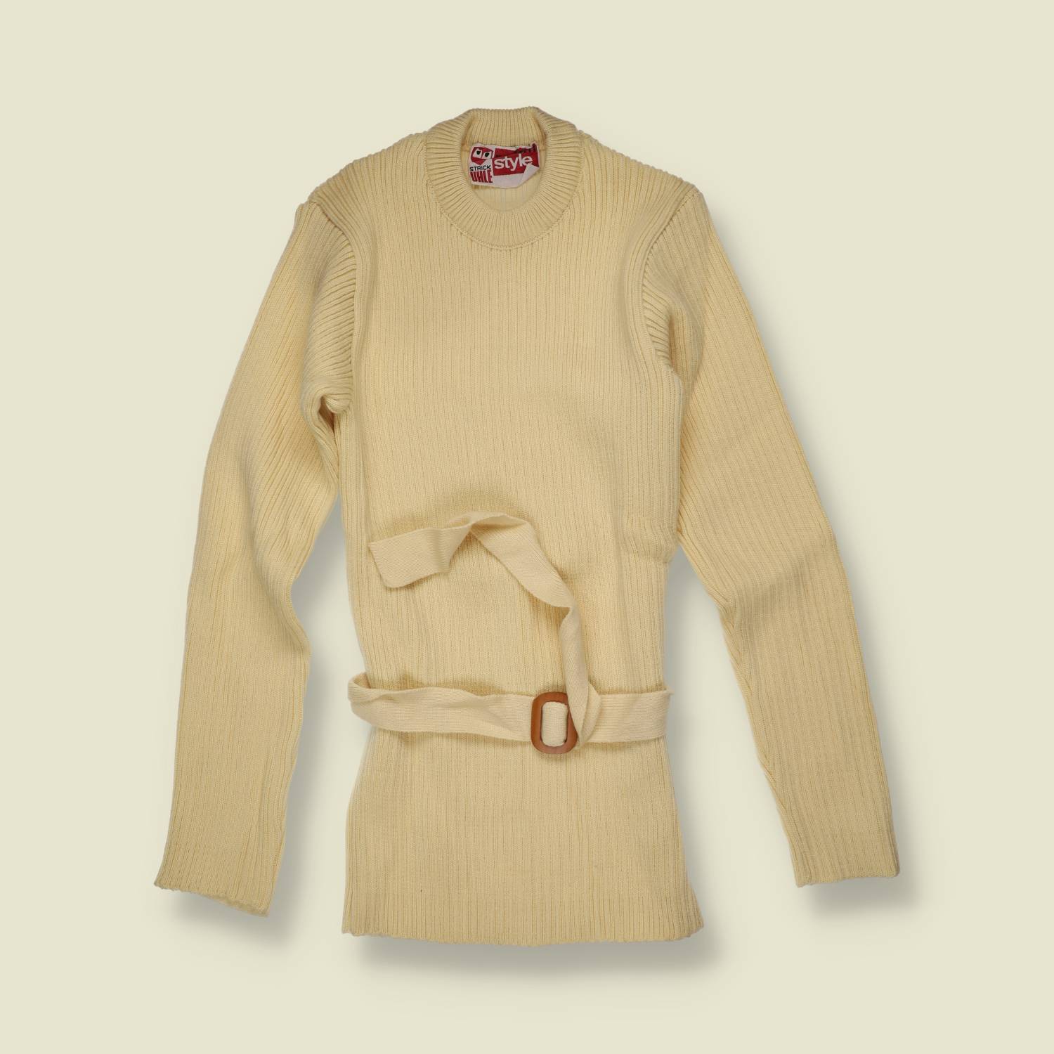 1970s | Modern Style | Cream Ribbed Knit Belted Jumper - Deadstock - 2