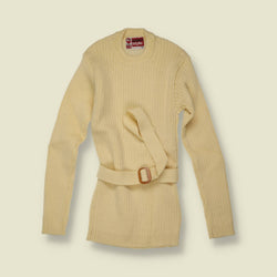 1970s | Modern Style | Cream Ribbed Knit Belted Jumper - Deadstock - 2