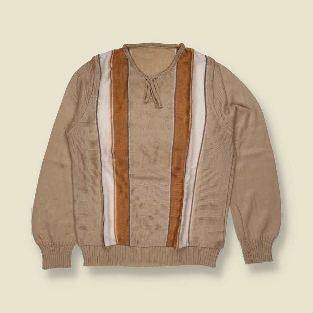 1970s | Stripe Panel Knit Jumper - Camel - 12