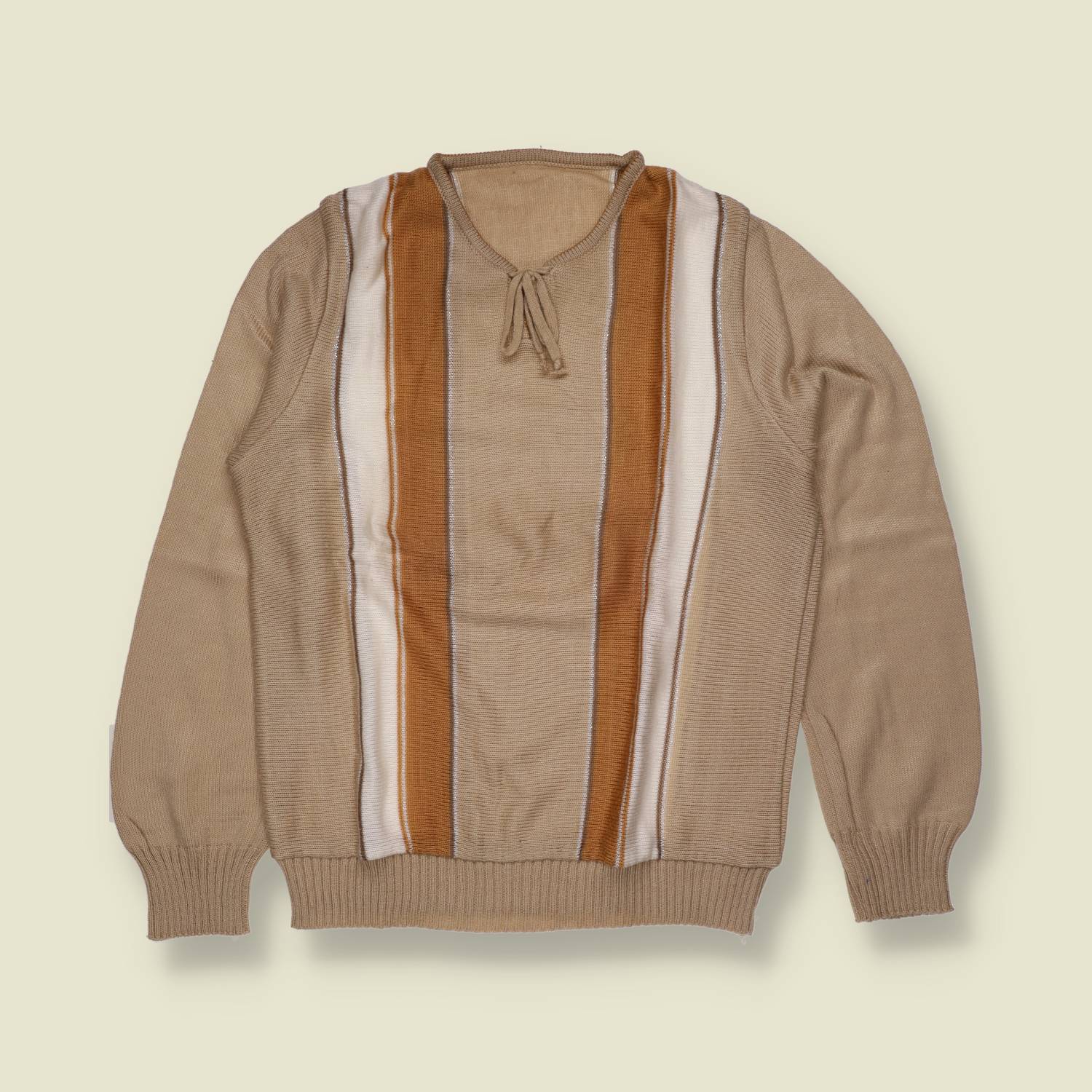 1970s | Stripe Panel Knit Jumper - Camel - 12