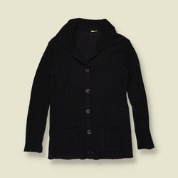 1970s | Black Ribbed Wool Blend Cardigan - 10