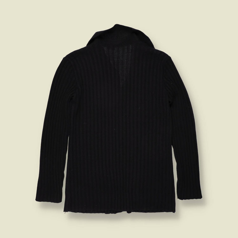 1970s | Black Ribbed Wool Blend Cardigan - 10