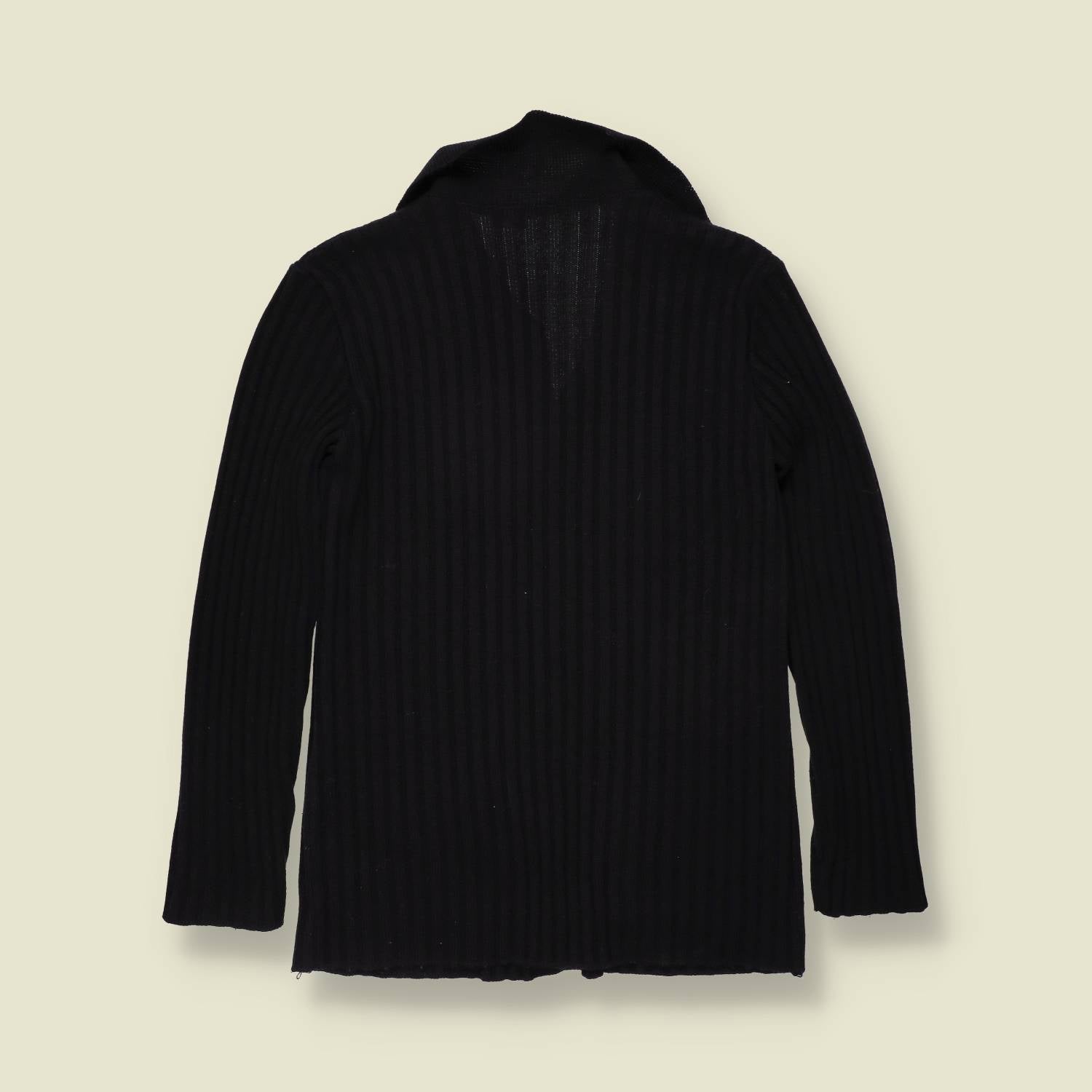 1970s | Black Ribbed Wool Blend Cardigan - 10