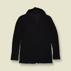 1970s | Black Ribbed Wool Blend Cardigan - 10