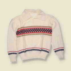 1970s | Fair Isle Zip Neck Jumper - Cream - Deadstock - 10