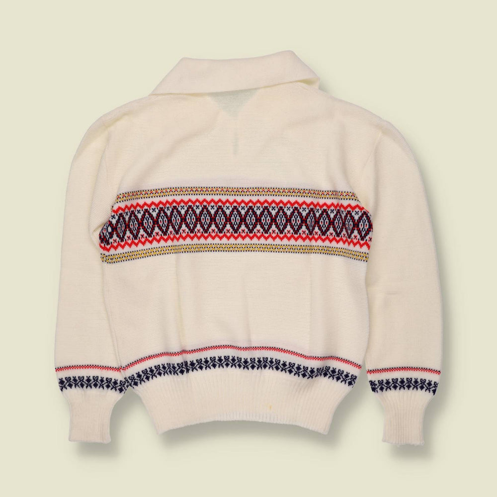 1970s | Fair Isle Zip Neck Jumper - Cream - Deadstock - 10