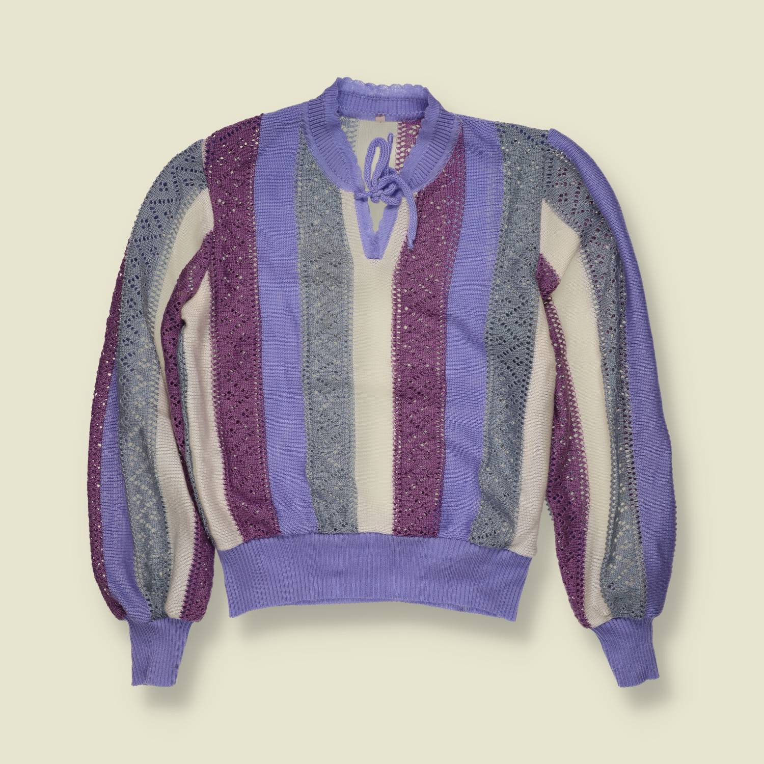 1970s | Stripe Lace Knit Jumper - Lilac - 10