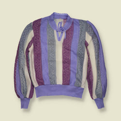 1970s | Stripe Lace Knit Jumper - Lilac - 10