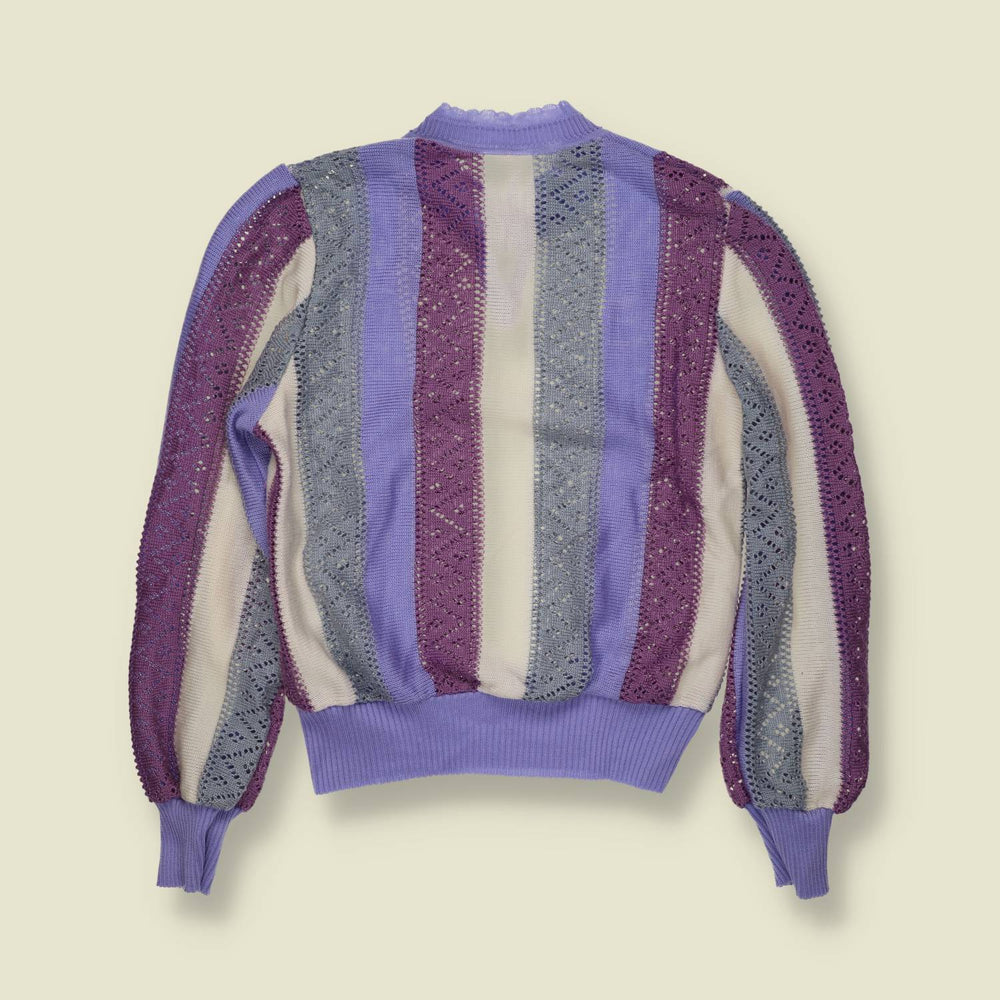 1970s | Stripe Lace Knit Jumper - Lilac - 10