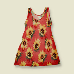 1990s | Sunflower Print Sleeveless Dress - Red - 6