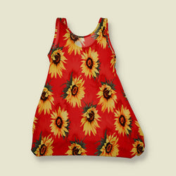 1990s | Sunflower Print Sleeveless Dress - Red - 6