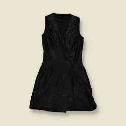1990s | Leather Wrap Mini Dress - Black - 6