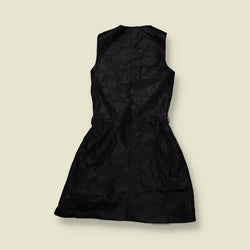 1990s | Leather Wrap Mini Dress - Black - 6