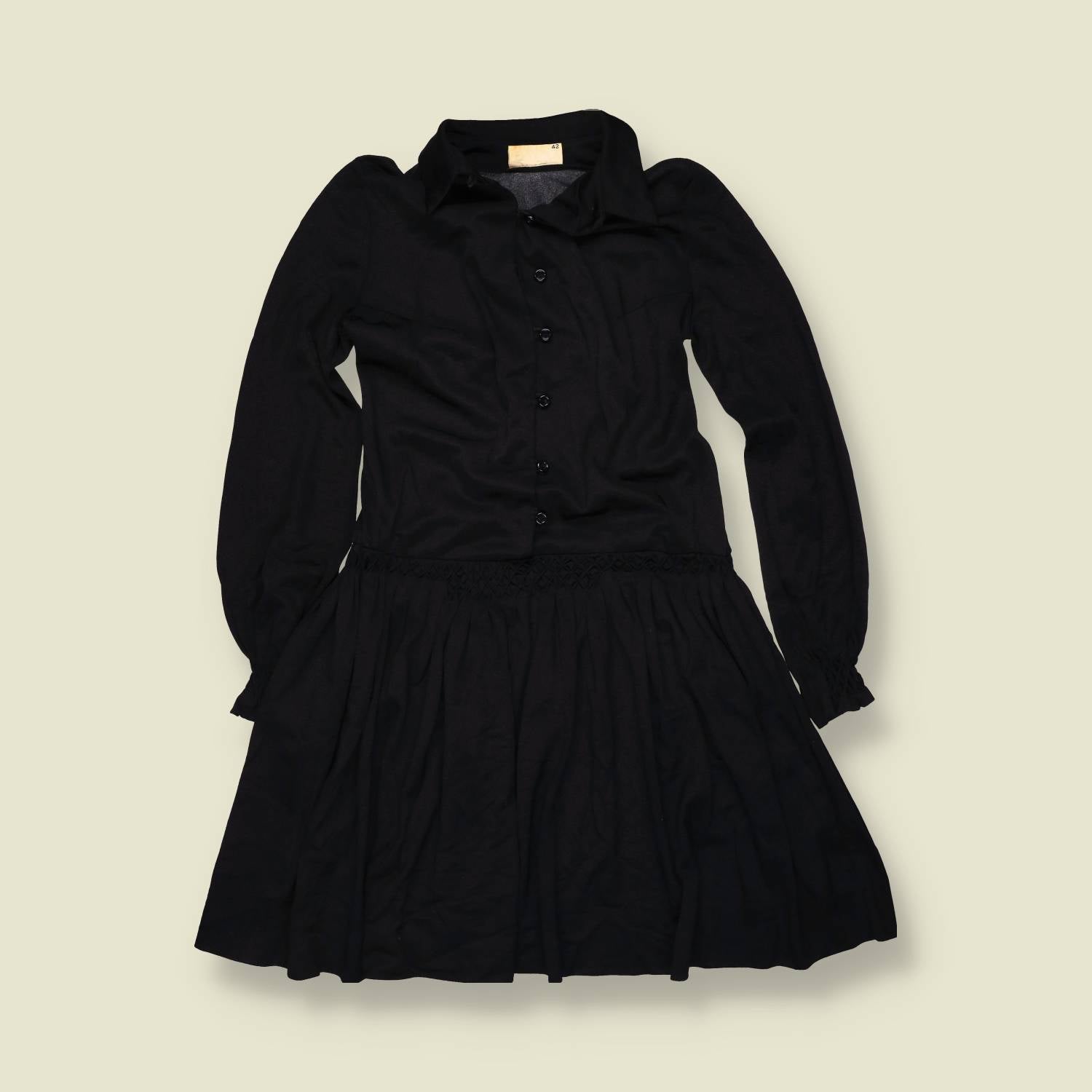1990s | Drop-Waist Shirt Dress - Black - 6