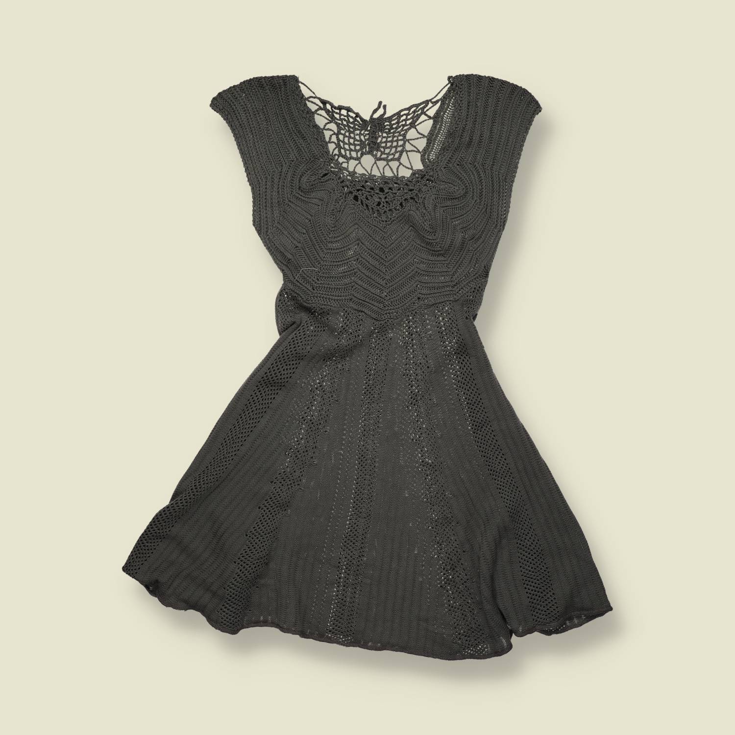 1990s / Y2K | Crochet Knit Mini Dress - Black - 4