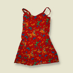 1990s | Butterfly Print Strappy Mini Dress - Red - 6