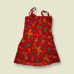 1990s | Butterfly Print Strappy Mini Dress - Red - 6