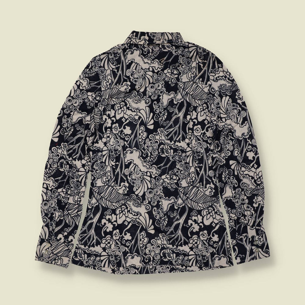 1970s | TGL | Black and White Floral Print Blouse - 6