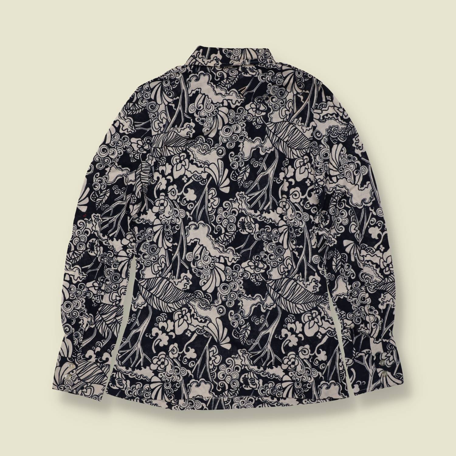 1970s | TGL | Black and White Floral Print Blouse - 6