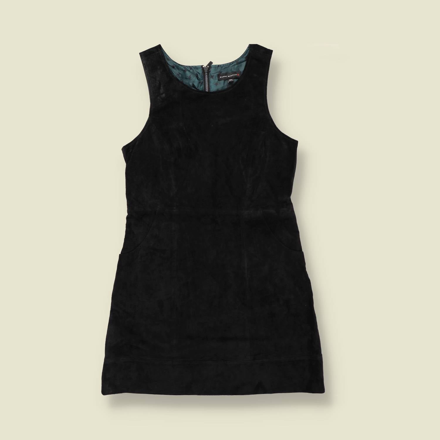 Y2K | Dannii Minogue | Suede Leather Shift Dress - Black - 10