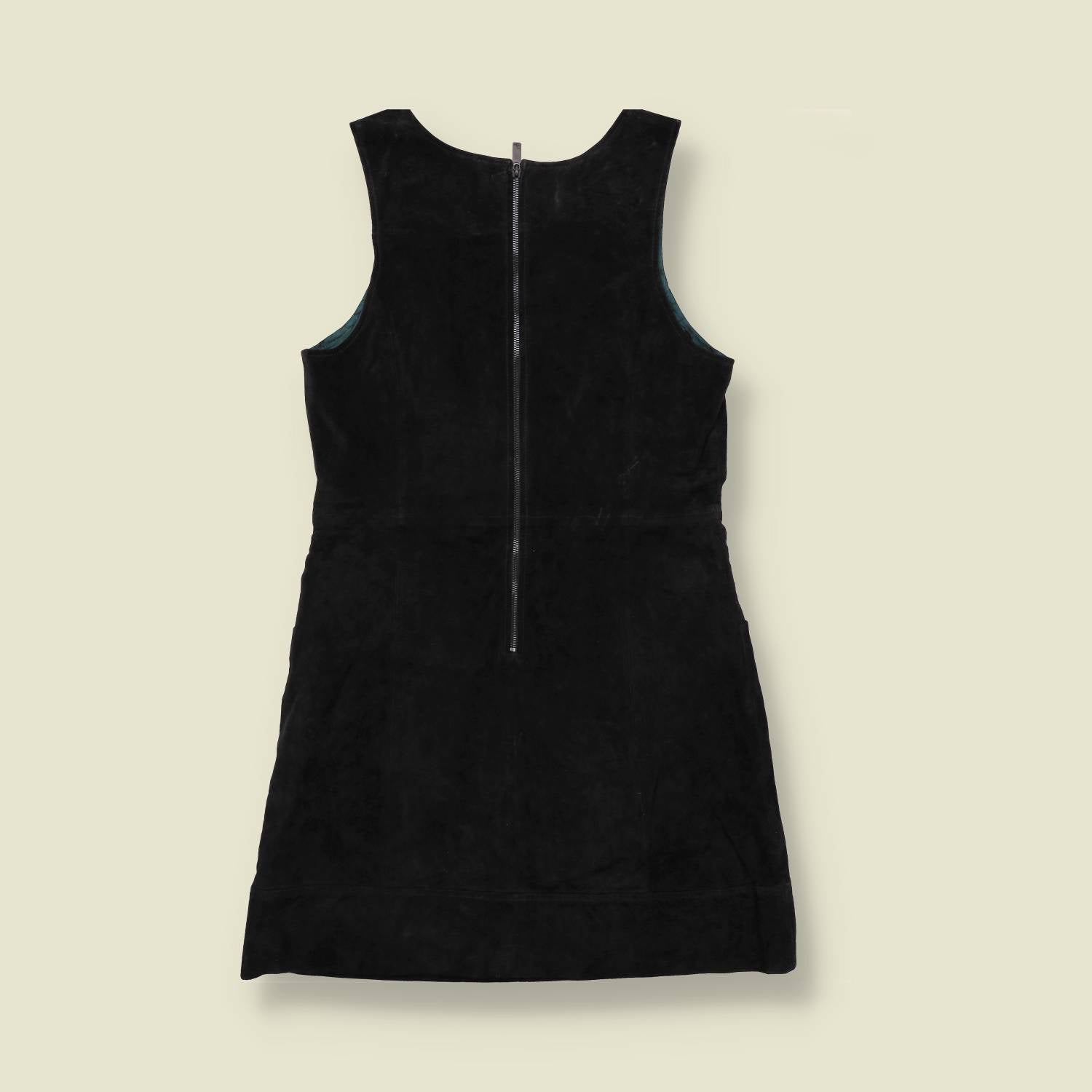 Y2K | Dannii Minogue | Suede Leather Shift Dress - Black - 10