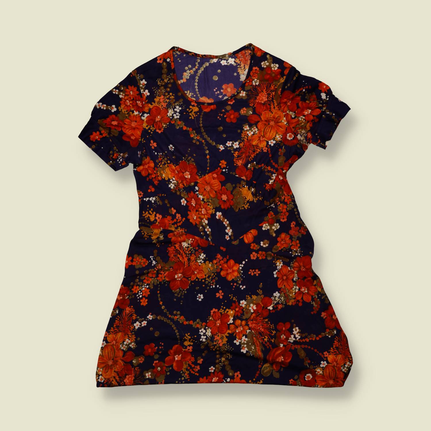 1990s | Floral Print Mini Dress - Navy - 6