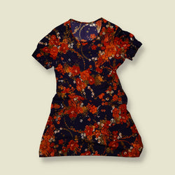 1990s | Floral Print Mini Dress - Navy - 6