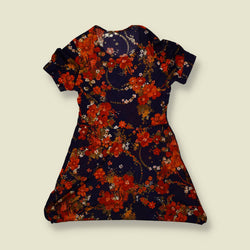 1990s | Floral Print Mini Dress - Navy - 6