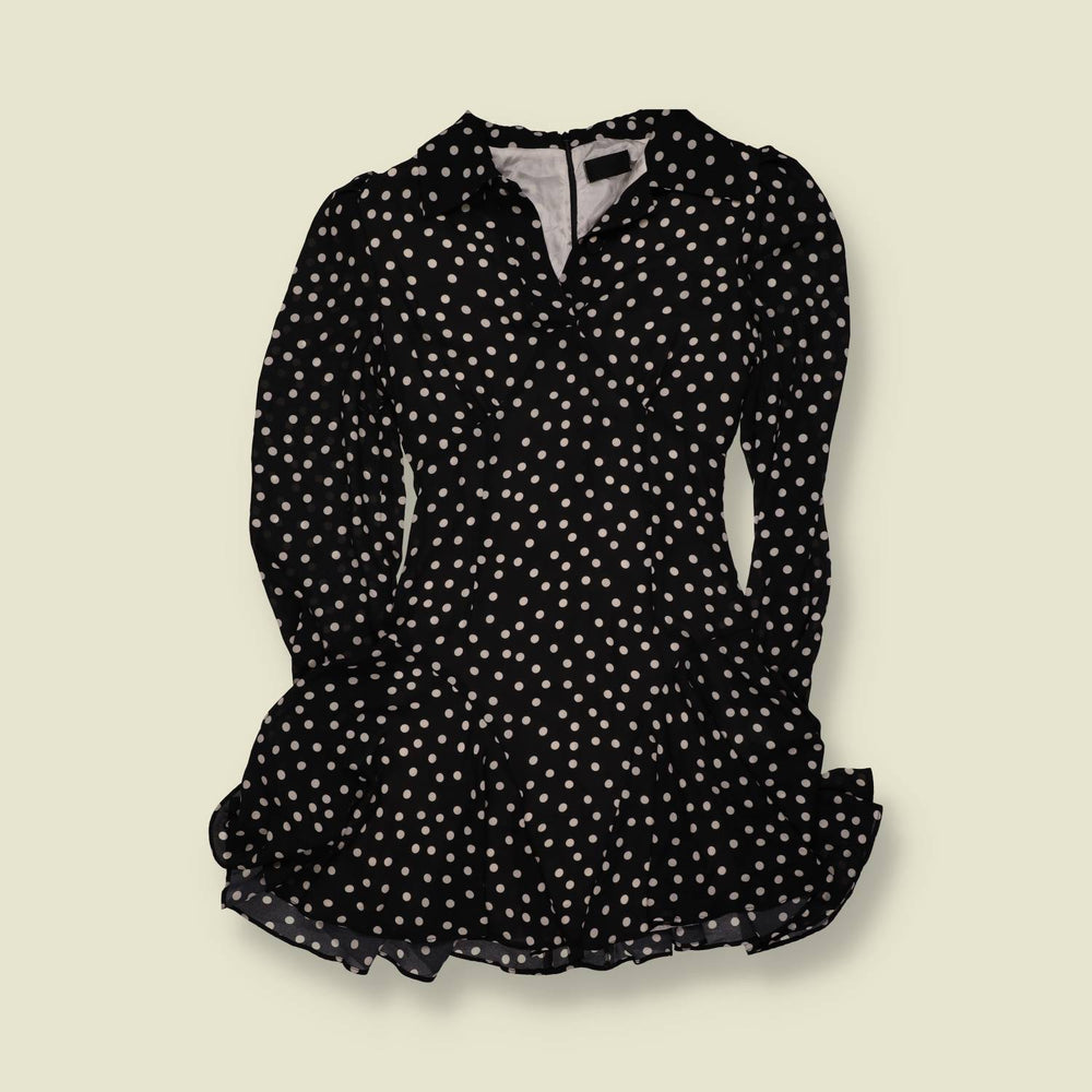 1990s | Polka Dot Mini Dress - Black - 4