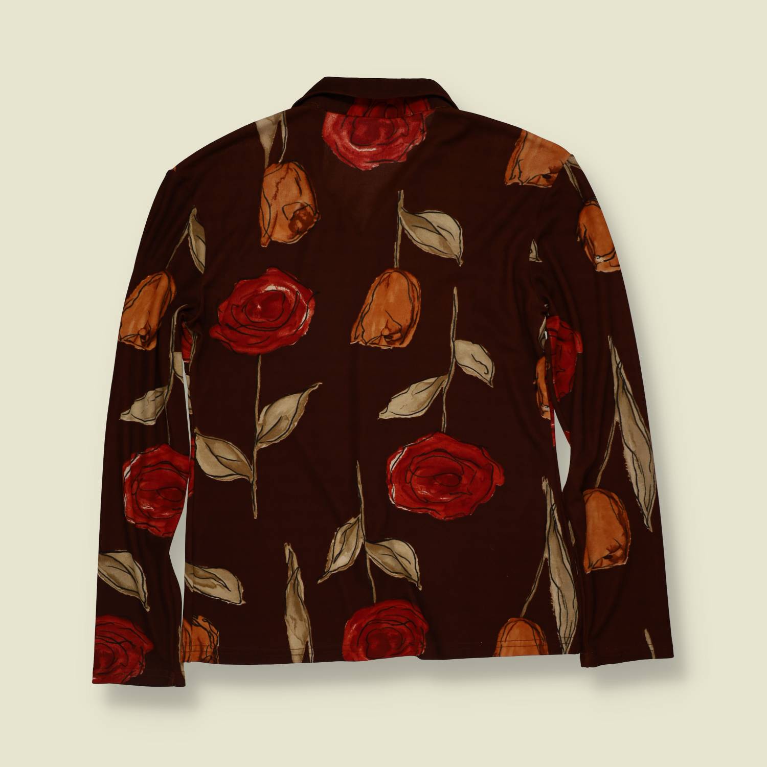 1970s | Rose Print Blouse - Brown - 10
