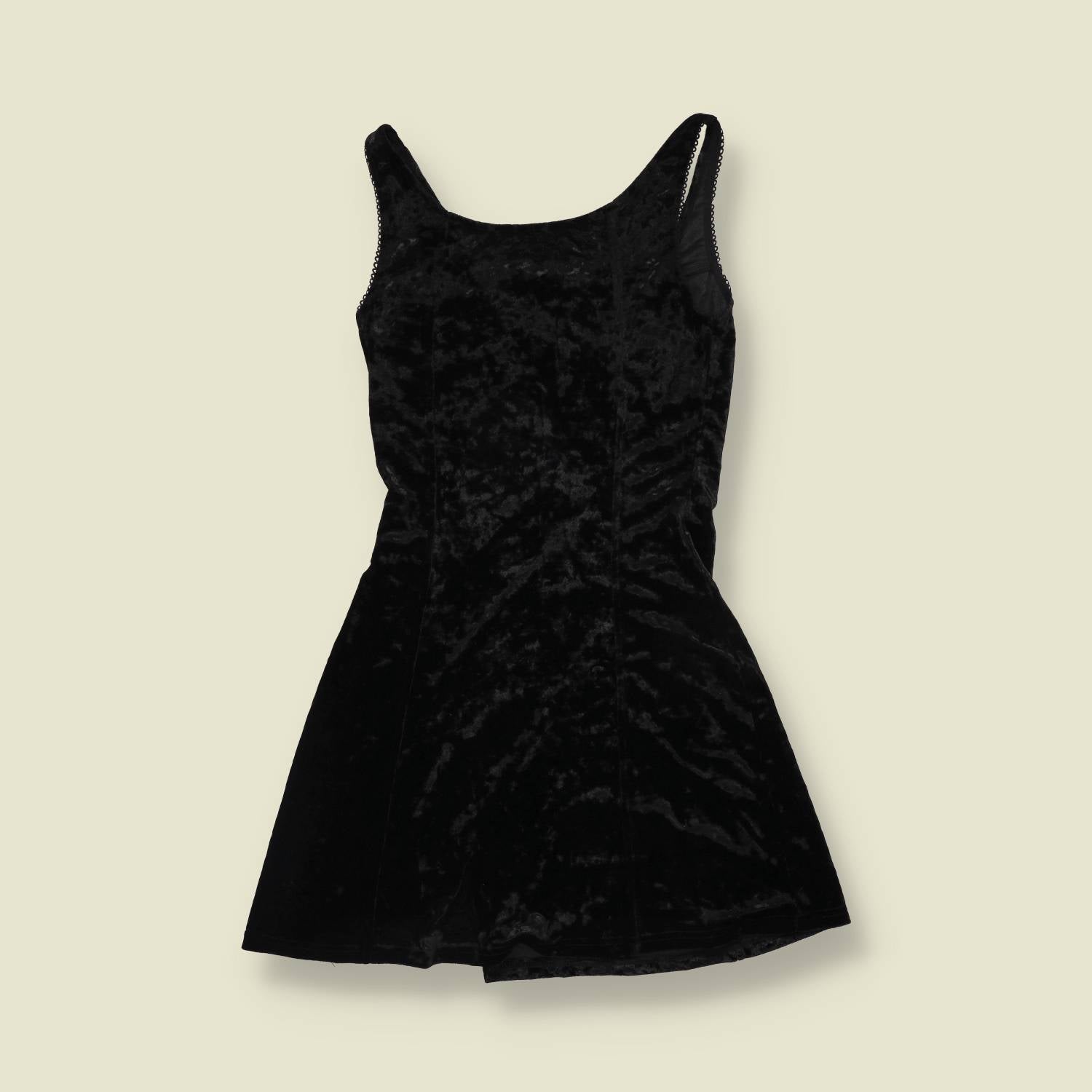 Y2K | Crushed Velvet Mini Dress - Black - 4
