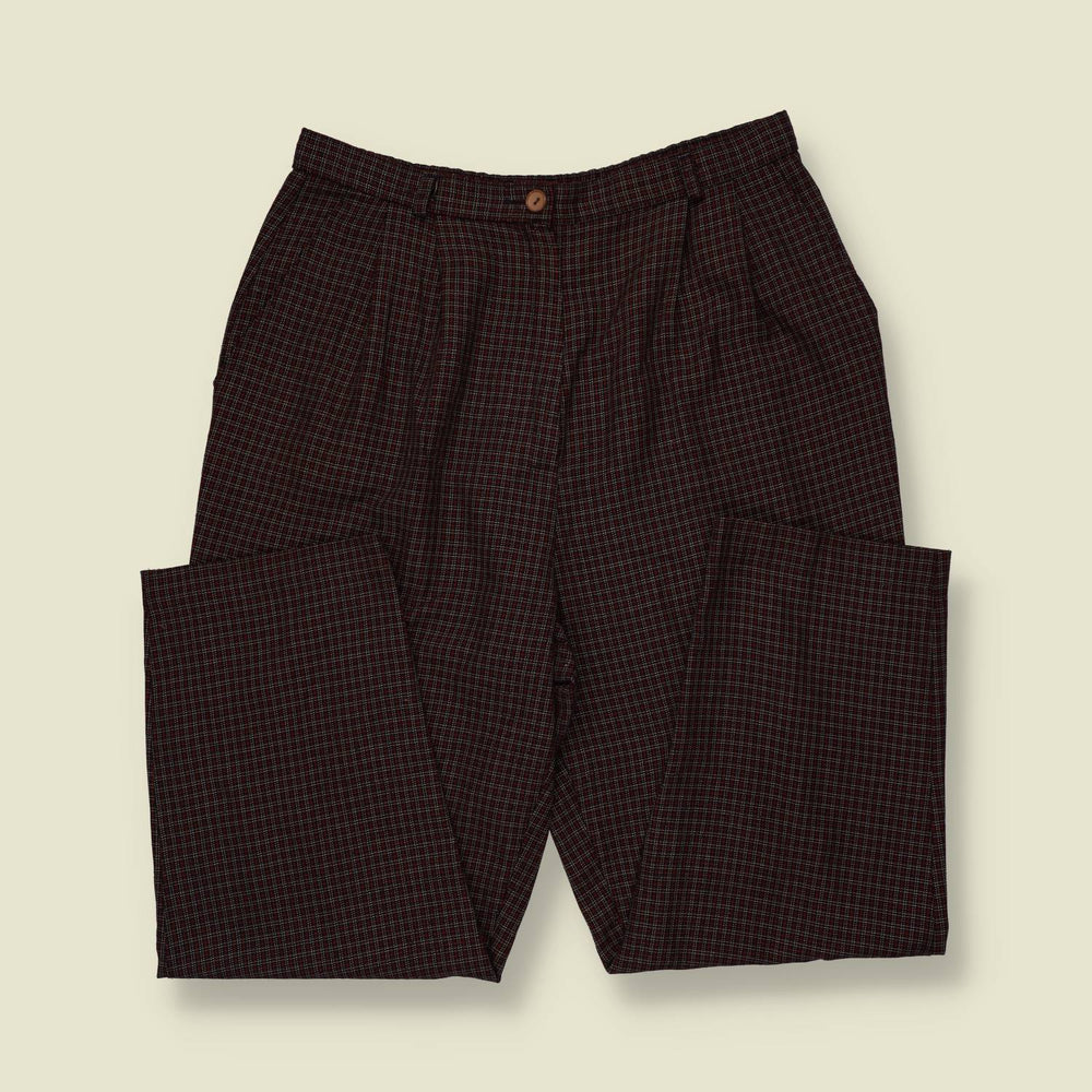 1990s | Check Tapered Trousers - Burgundy - w30