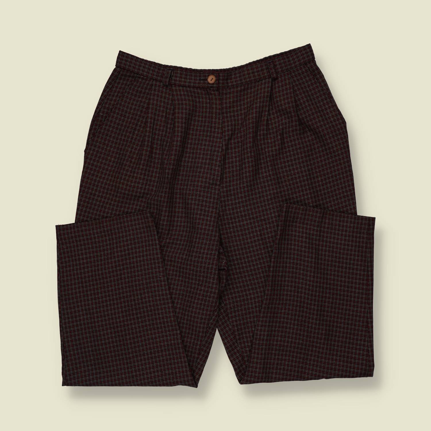 1990s | Check Tapered Trousers - Burgundy - w30