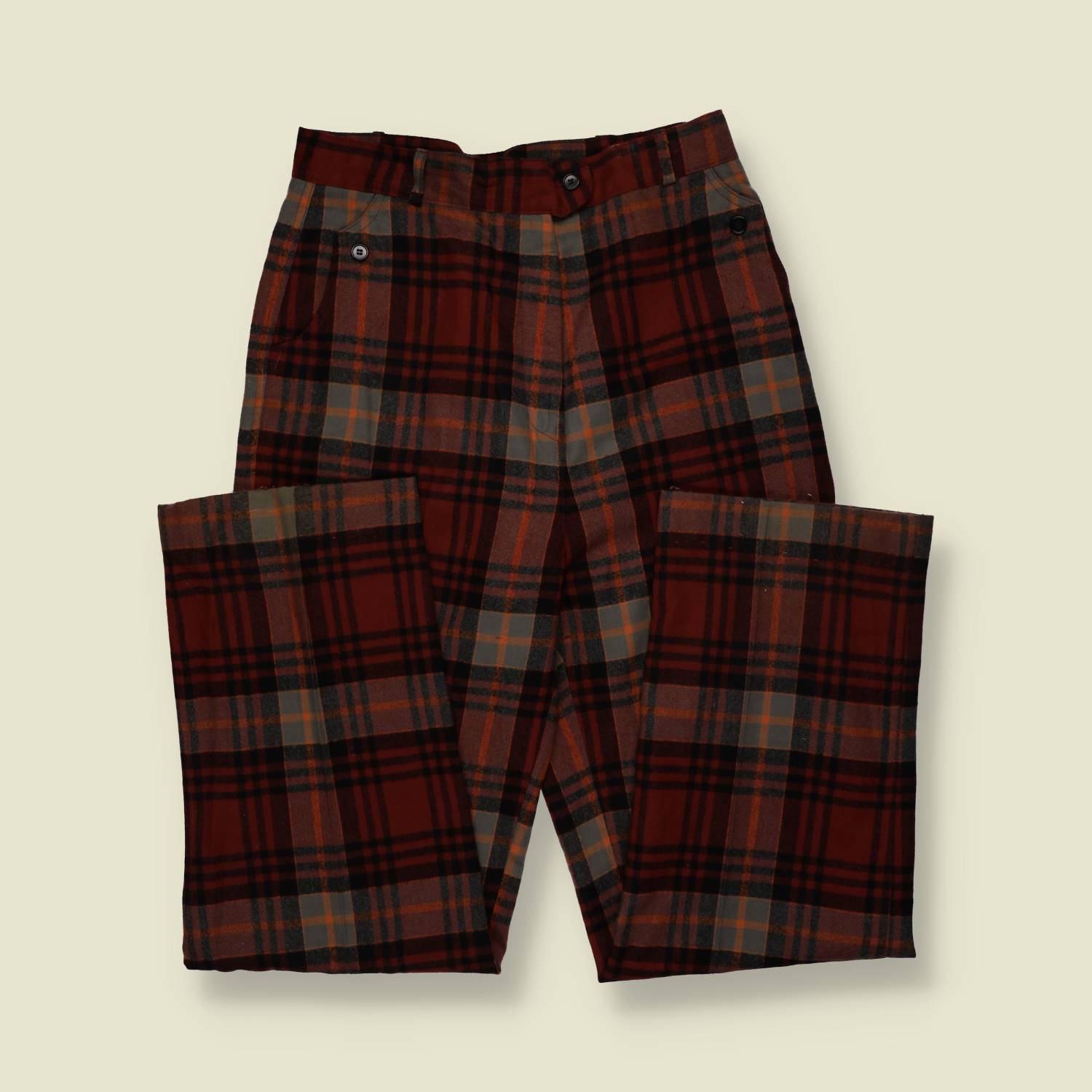 1980s | Cameau | Tartan Wide-Leg Trousers - Red - w30