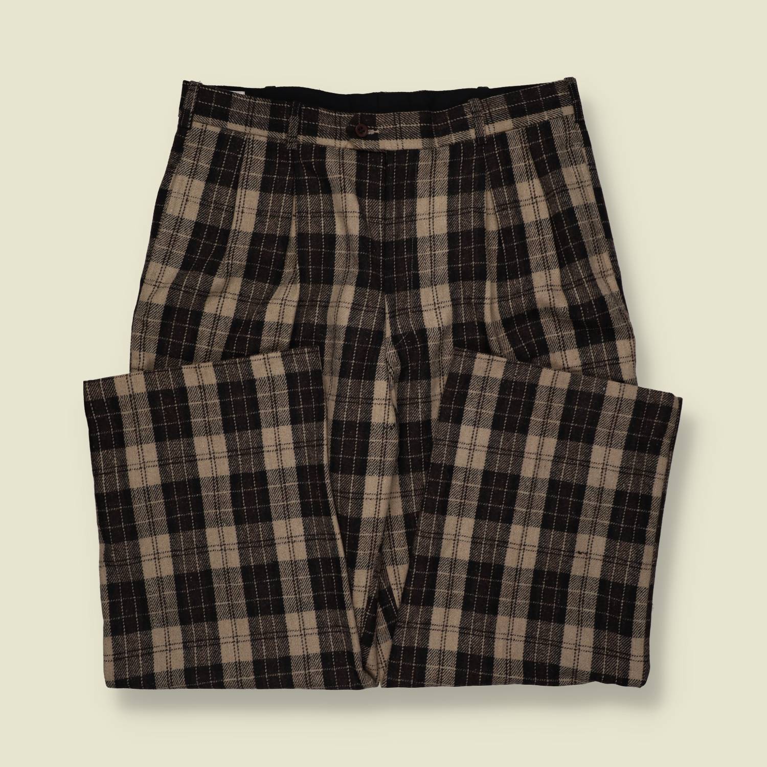 1980s | Tartan Wide-Leg Trousers - Camel - w34