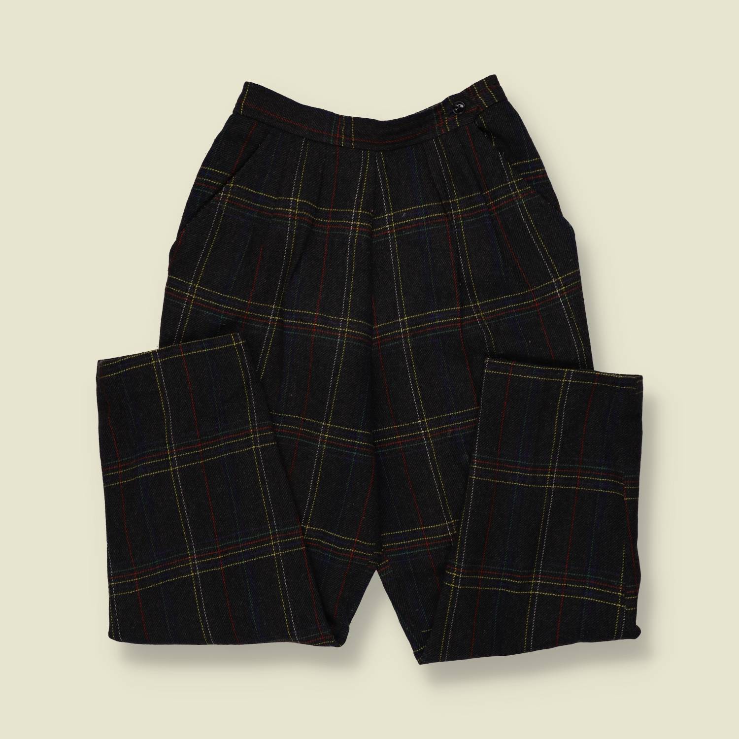 1980s | Forbes | Tartan Wide-Leg Trousers - Black - w24