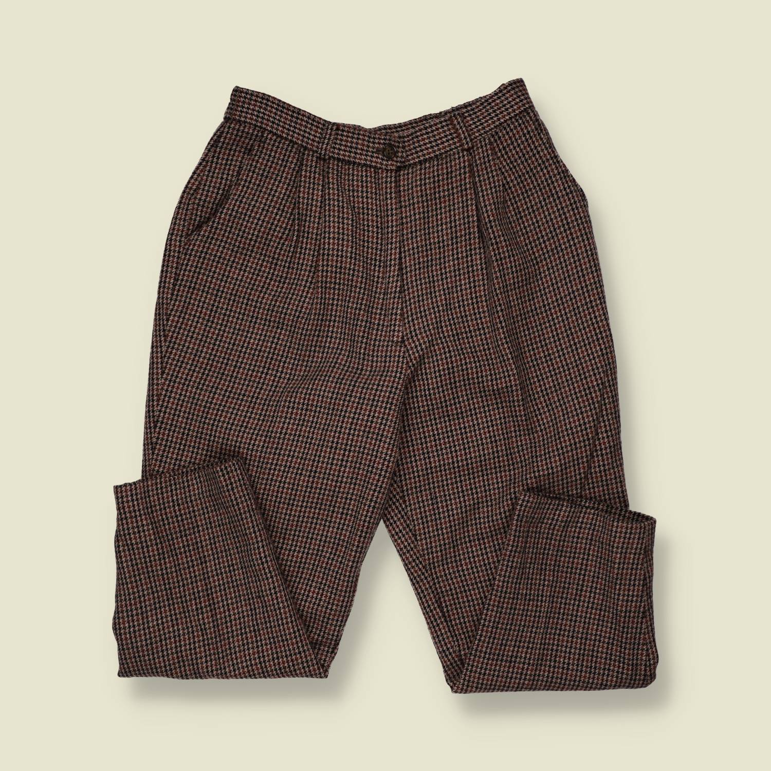 1980s | Houndstooth Tapered Trousers - Brown - w28