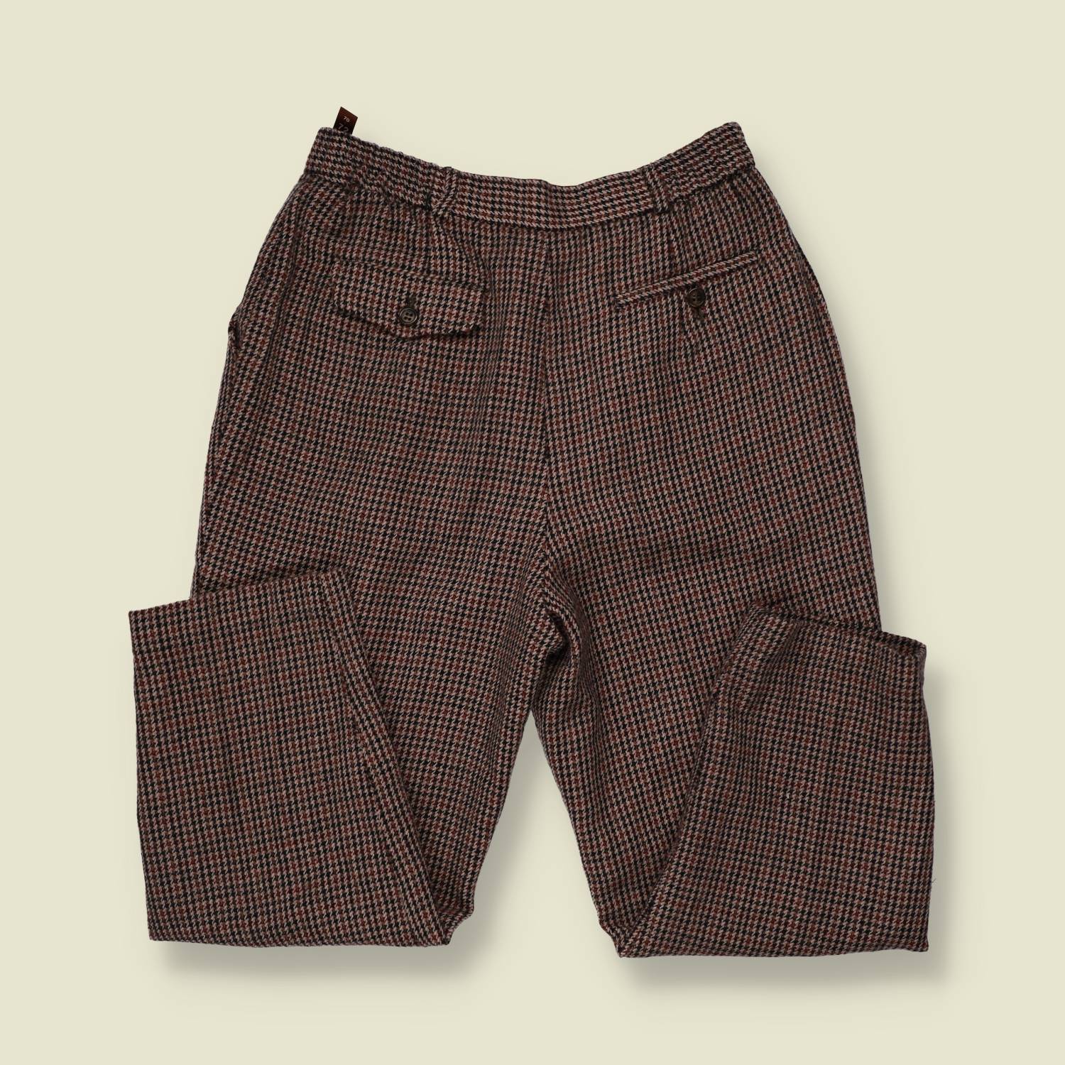 1980s | Houndstooth Tapered Trousers - Brown - w28