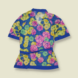 1970s | Floral Print Wrap Blouse - Blue - 8