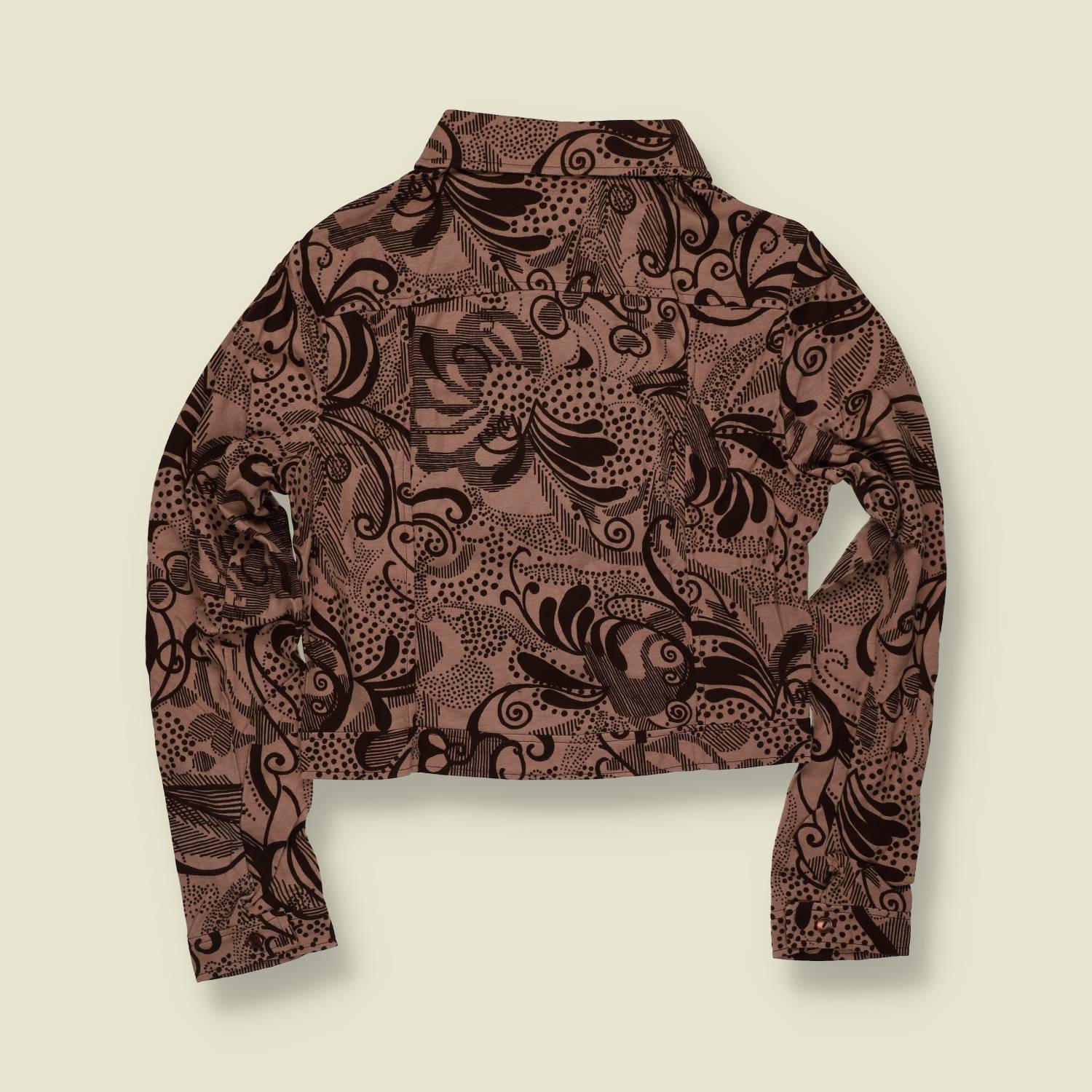 1970s | TGL | Abstract Print Cropped Blouse - Brown - 8