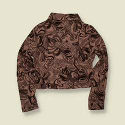 1970s | TGL | Abstract Print Cropped Blouse - Brown - 8