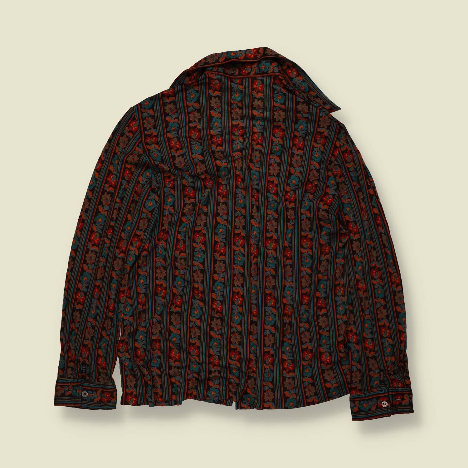 1970s | Floral Stripe Blouse - Dark - 14
