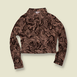 1970s | TGL | Abstract Print Cropped Blouse - Taupe - Deadstock - 8