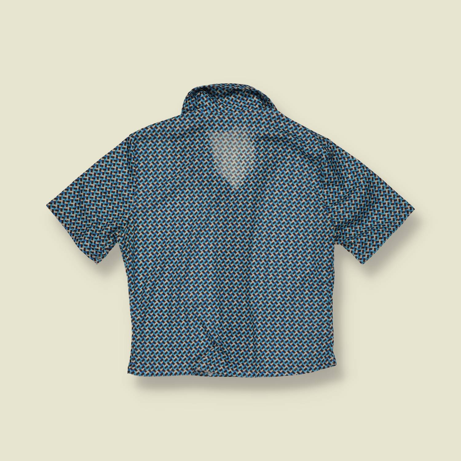 1970s | Geometric Print Blouse - Blue - 6