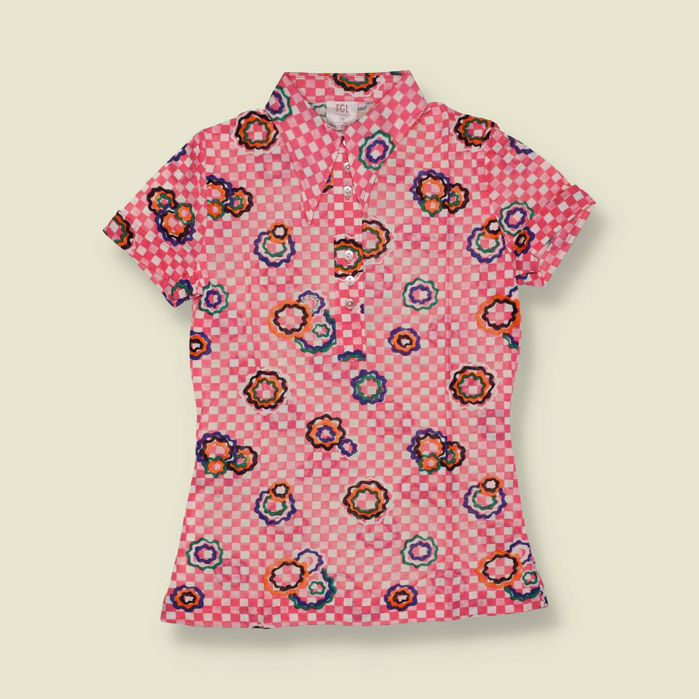 1970s | TGL | Floral Check Blouse - Pink - Deadstock - 6